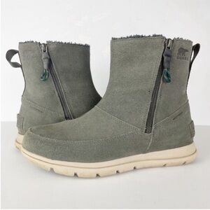 Sorel Explorer Zip Gray Suede Leather Waterproof Bootie Ankle Boot